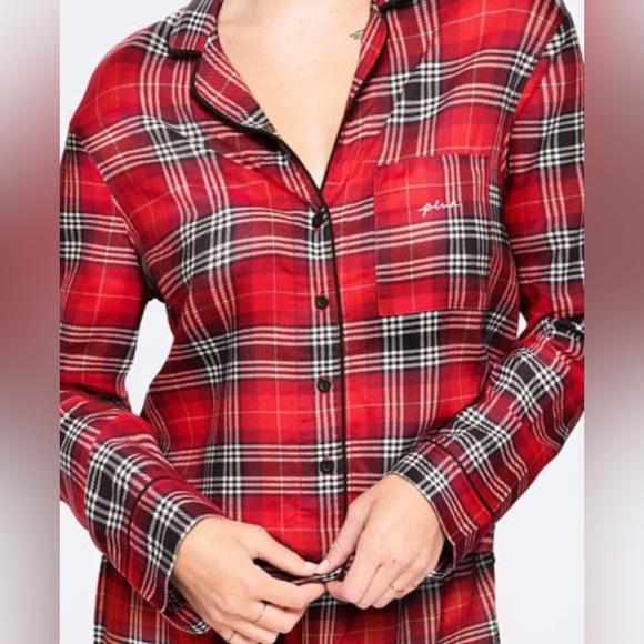 Pink Victoria’s Secret Flannel Sleep Shirt NWT - Picture 1 of 6